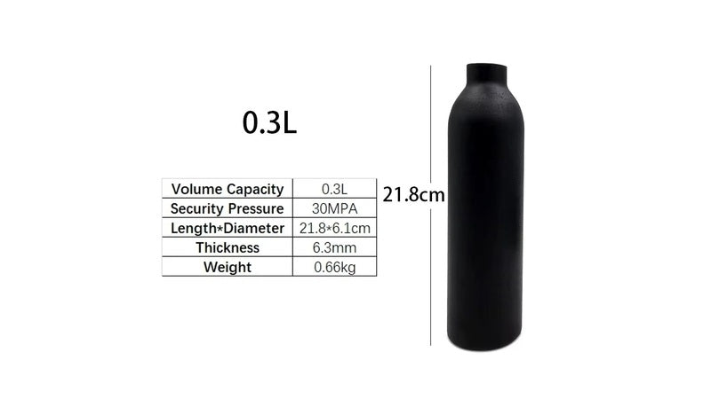 HPA Pressluft Flasche 300 Bar Aluminium - Flacher Boden M18x1,5